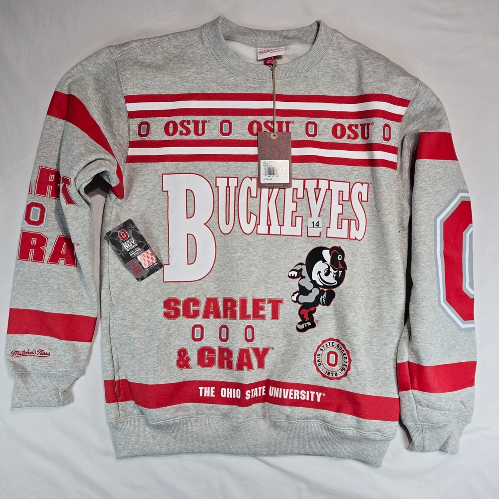 Mitchell &‎ Ness Ohio State Buckeyes Crewneck Sweatshirt Gray Red Vintage Medium